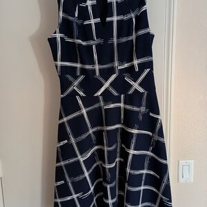 Liz Claiborne Navy and White Grid Midi Dress